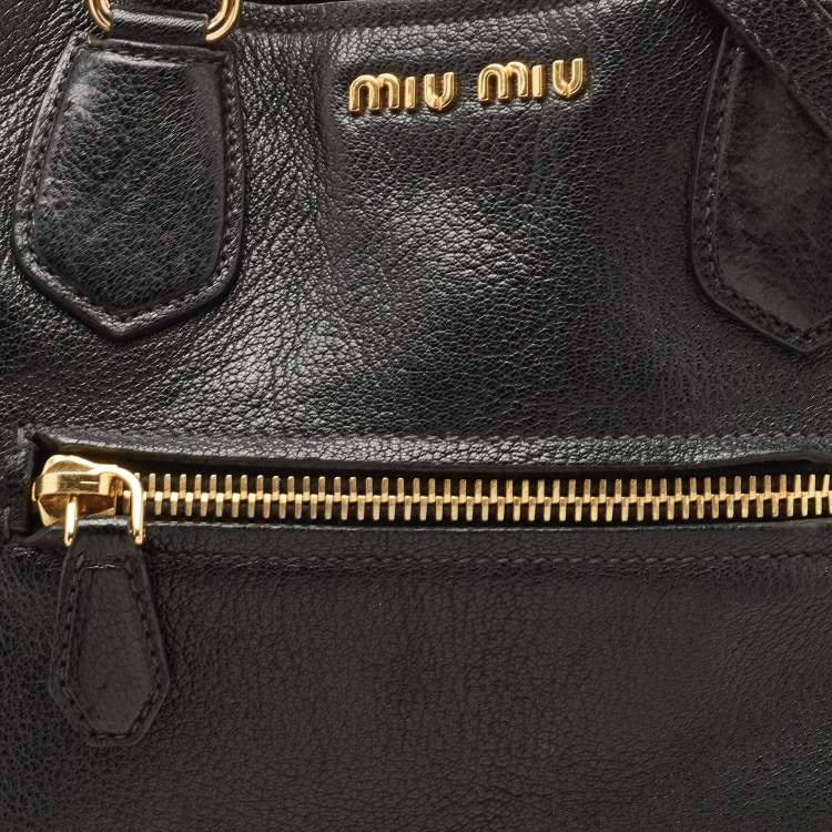 Pre Owned Miu Miu Black Madras Leather Zip Tote