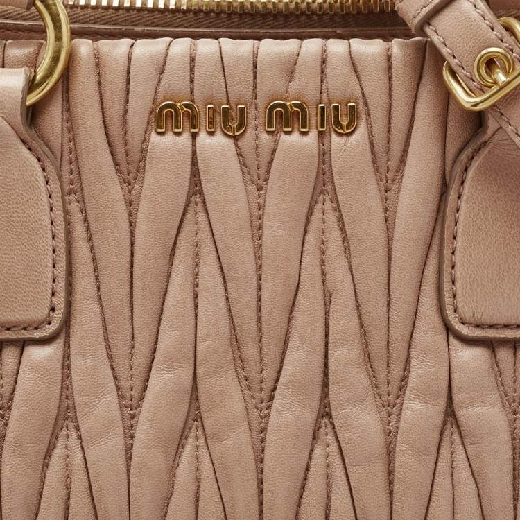 Pre Owned Miu Miu Beige Matelasse Leather Top Zip Tote