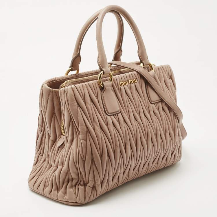 Pre Owned Miu Miu Beige Matelasse Leather Top Zip Tote