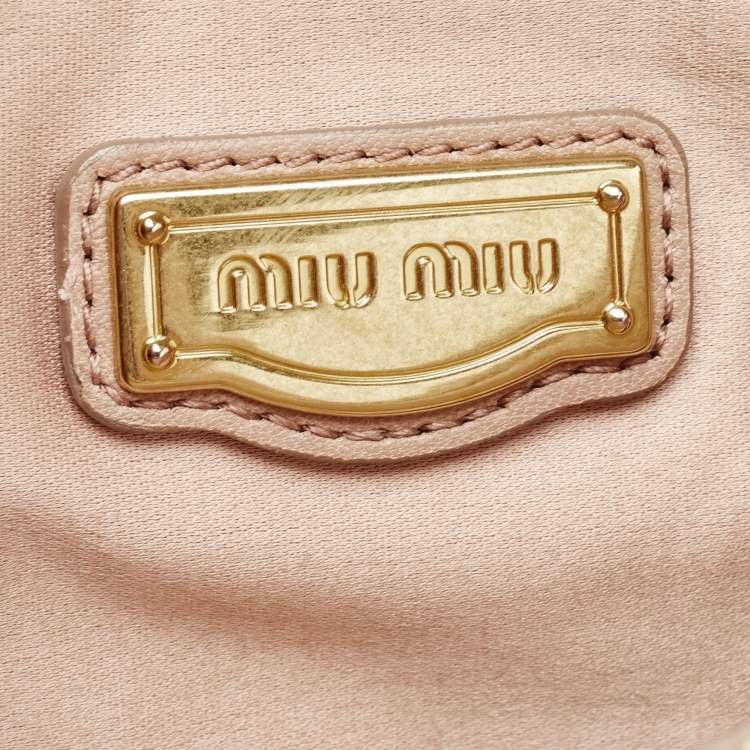Pre Owned Miu Miu Beige Matelasse Leather Top Zip Tote