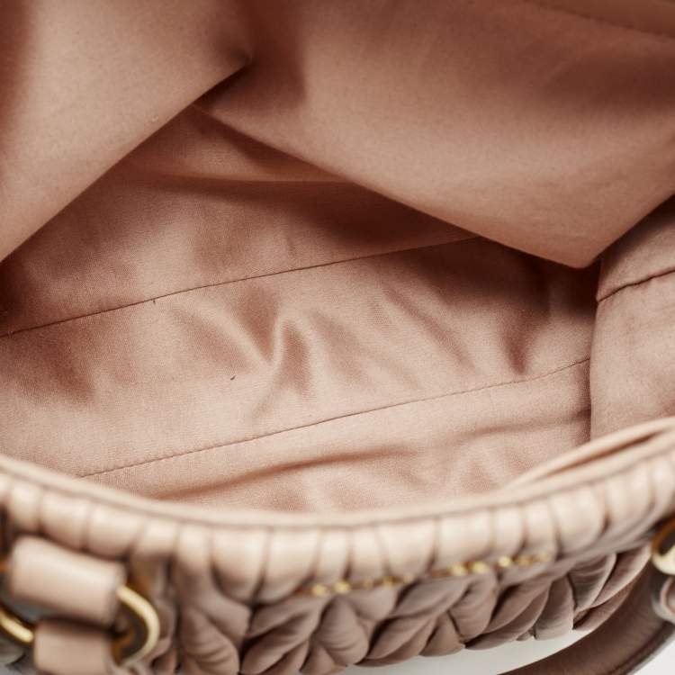 Pre Owned Miu Miu Beige Matelasse Leather Top Zip Tote
