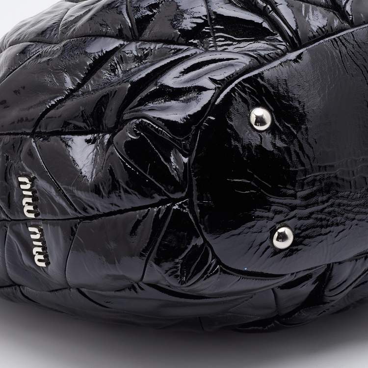 Pre Owned Miu Miu Black Quilted Patent Leather Hobo