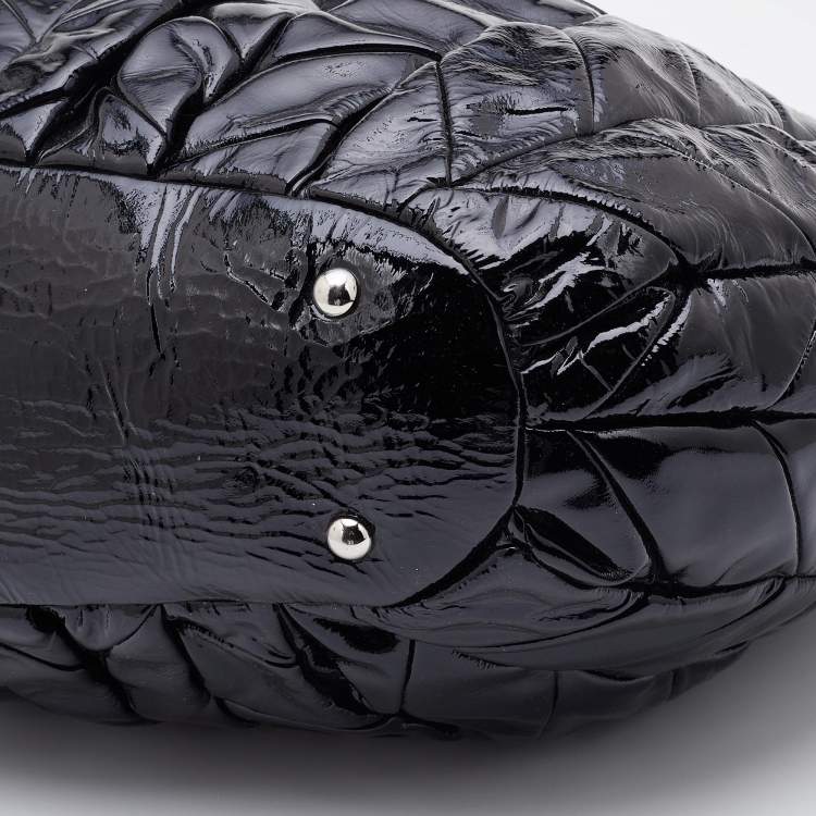 Pre Owned Miu Miu Black Quilted Patent Leather Hobo