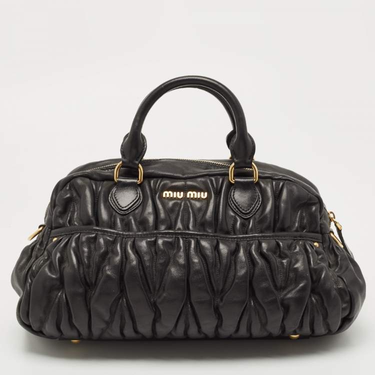 Pre Owned Miu Miu Black Matelassé Leather Bauletto Bowler Bag
