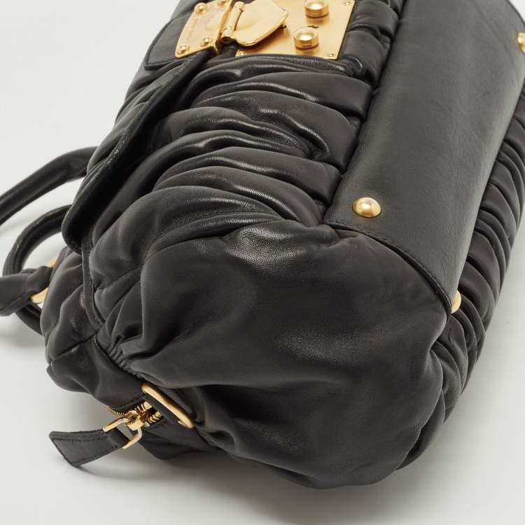 Pre Owned Miu Miu Black Matelassé Leather Bauletto Bowler Bag