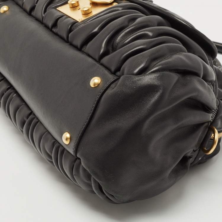 Pre Owned Miu Miu Black Matelassé Leather Bauletto Bowler Bag