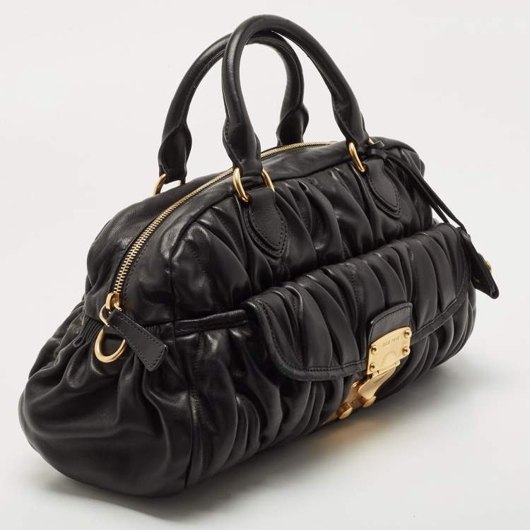 Pre Owned Miu Miu Black Matelassé Leather Bauletto Bowler Bag