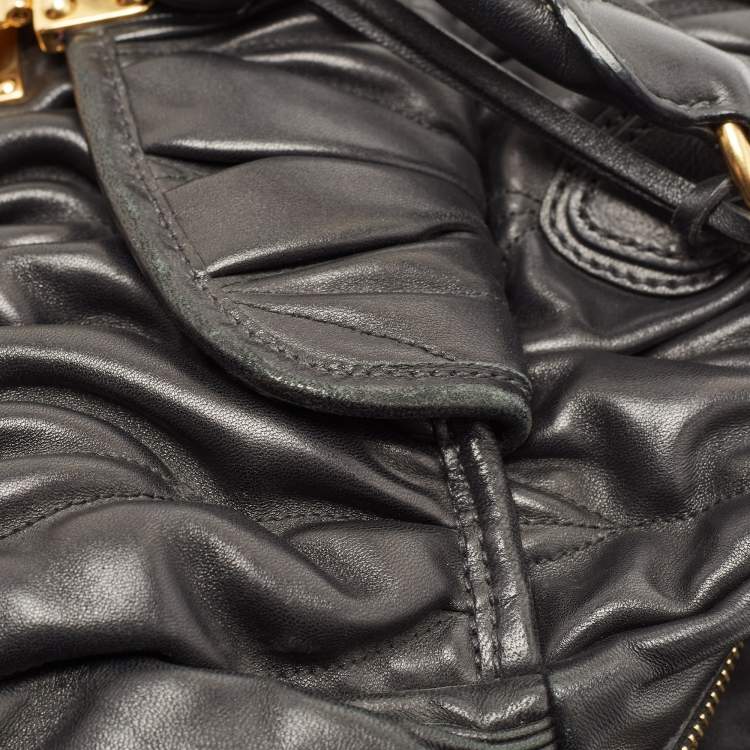 Pre Owned Miu Miu Black Matelassé Leather Bauletto Bowler Bag