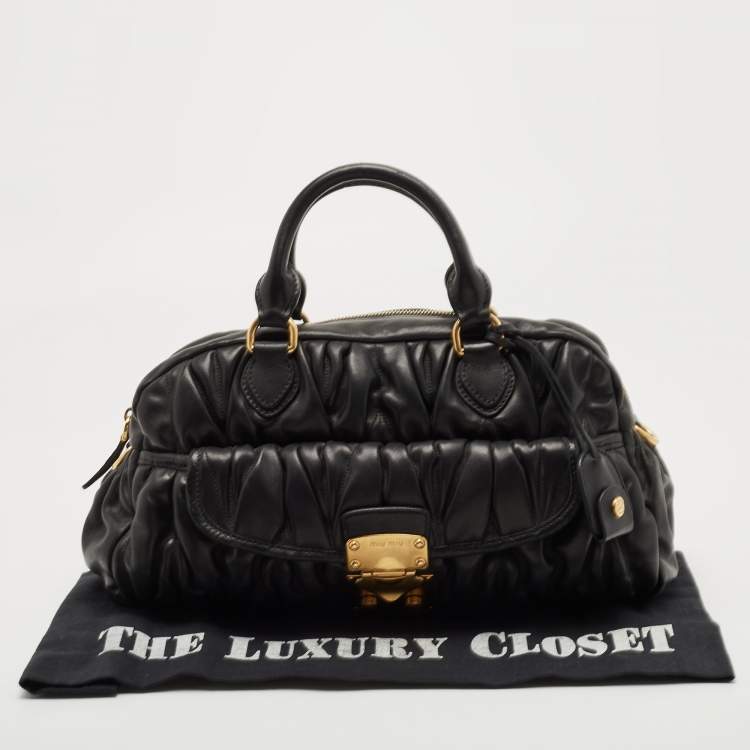 Pre Owned Miu Miu Black Matelassé Leather Bauletto Bowler Bag