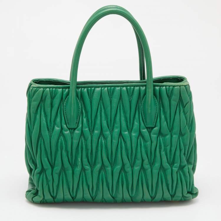 Pre Owned Miu Miu Green Matelassé Leather Snap Tote