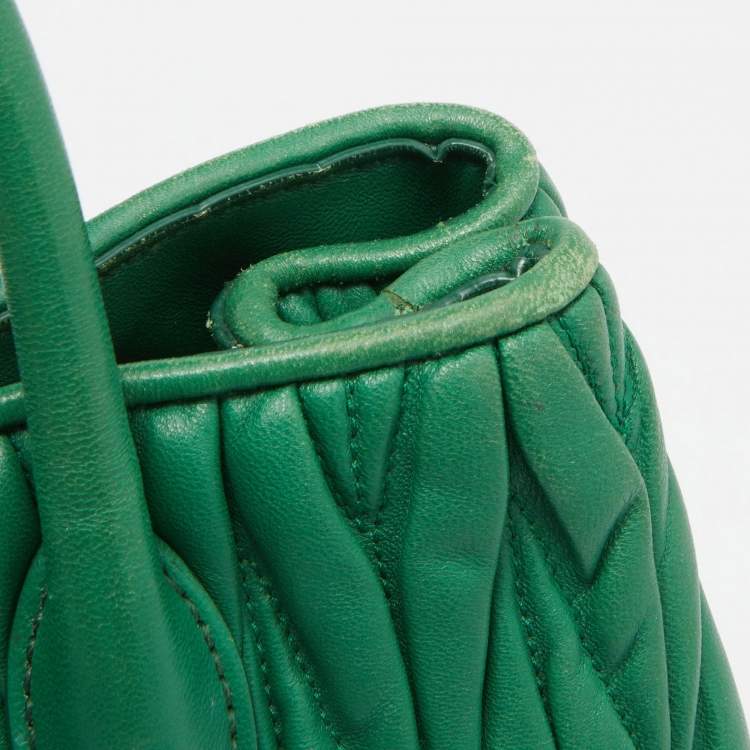 Pre Owned Miu Miu Green Matelassé Leather Snap Tote