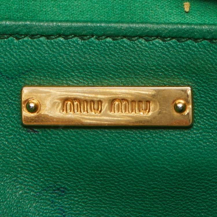 Pre Owned Miu Miu Green Matelassé Leather Snap Tote