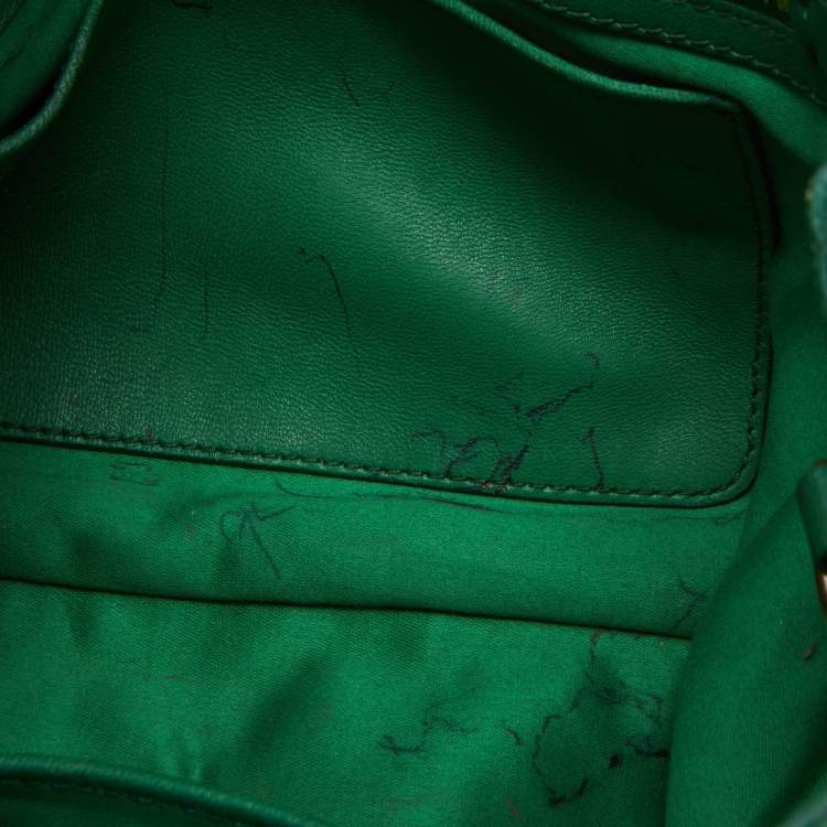 Pre Owned Miu Miu Green Matelassé Leather Snap Tote