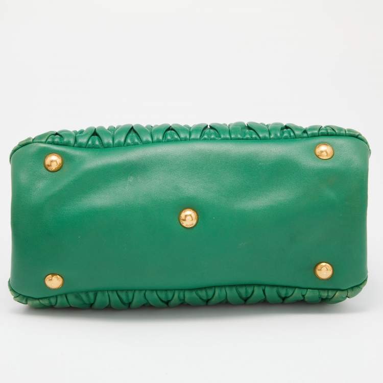 Pre Owned Miu Miu Green Matelassé Leather Snap Tote