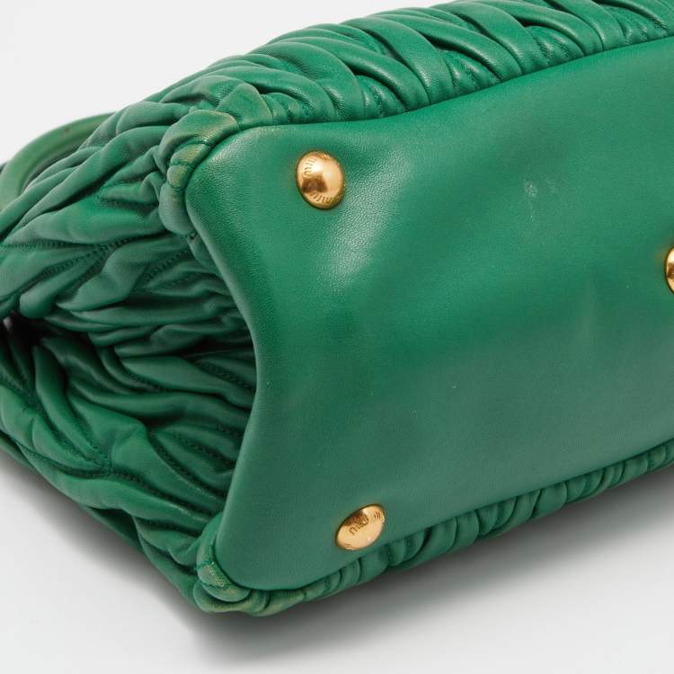Pre Owned Miu Miu Green Matelassé Leather Snap Tote