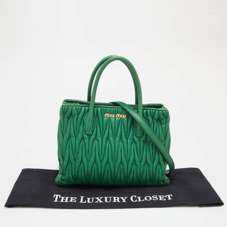 Pre Owned Miu Miu Green Matelassé Leather Snap Tote