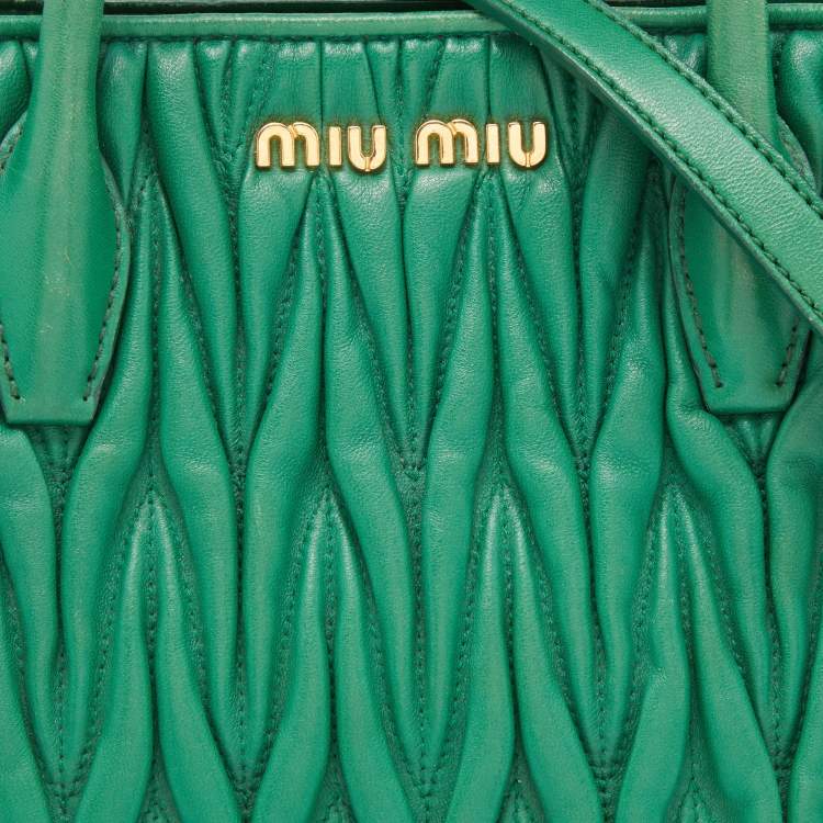 Pre Owned Miu Miu Green Matelassé Leather Snap Tote