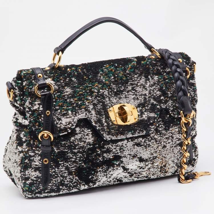 Pre Owned Miu Miu Multicolor Paillette Sequins Turnlock Top Handle Bag