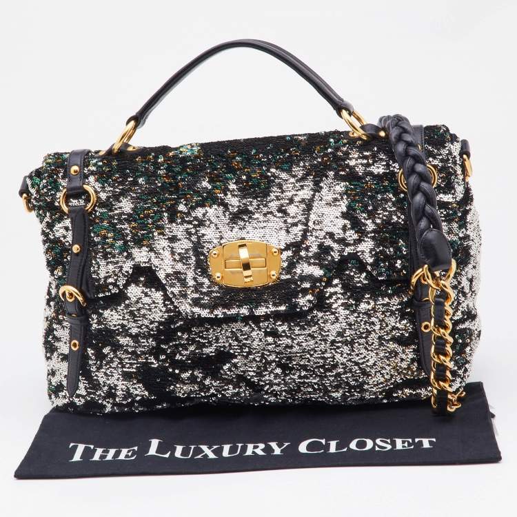 Pre Owned Miu Miu Multicolor Paillette Sequins Turnlock Top Handle Bag
