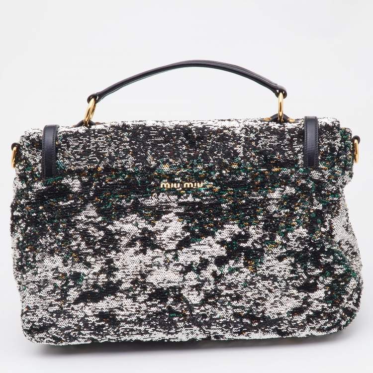 Pre Owned Miu Miu Multicolor Paillette Sequins Turnlock Top Handle Bag