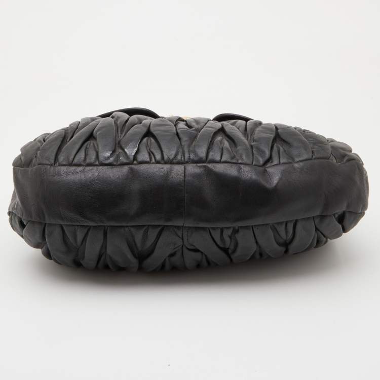 Pre Owned Miu Miu Black Matelassé Leather Coffer Bag