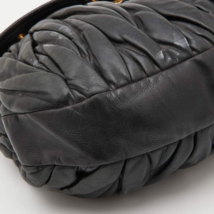 Pre Owned Miu Miu Black Matelassé Leather Coffer Bag