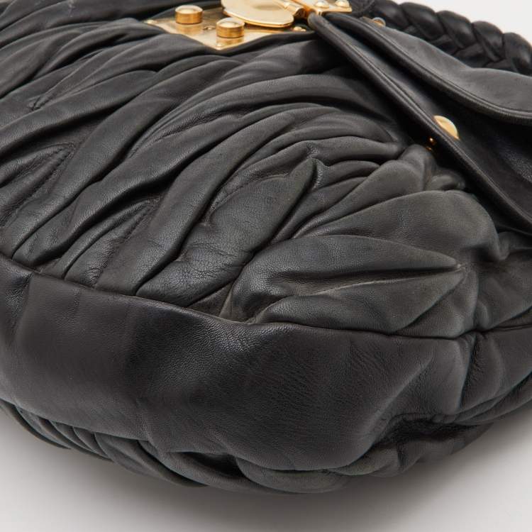 Pre Owned Miu Miu Black Matelassé Leather Coffer Bag