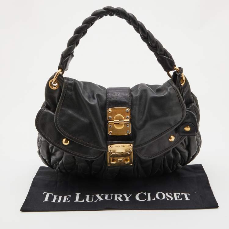 Pre Owned Miu Miu Black Matelassé Leather Coffer Bag