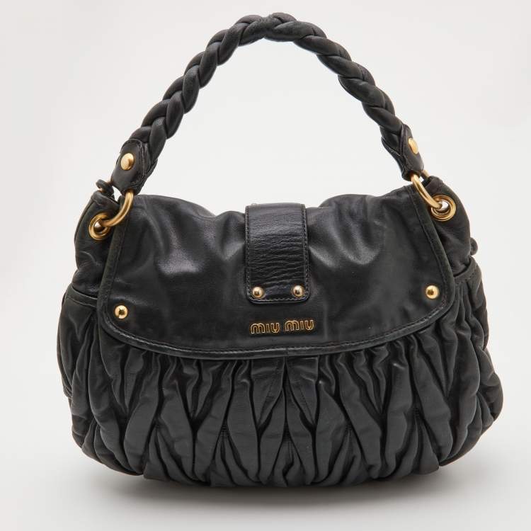 Pre Owned Miu Miu Black Matelassé Leather Coffer Bag