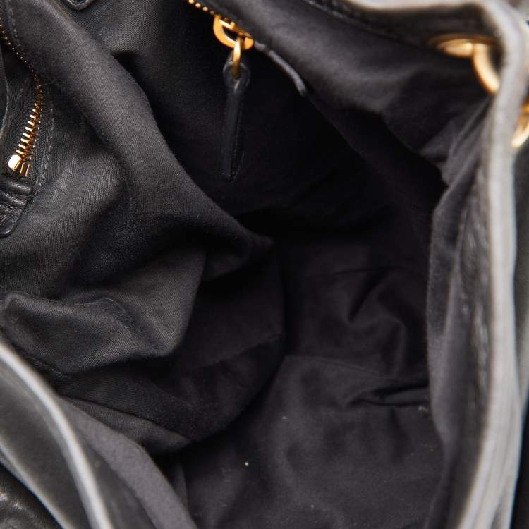 Pre Owned Miu Miu Black Matelassé Leather Coffer Bag