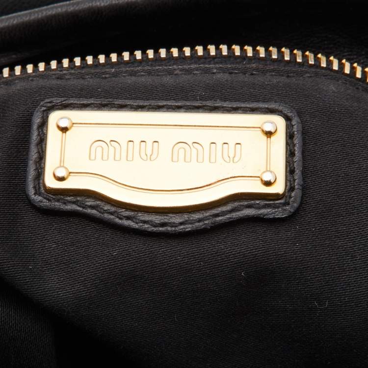 Pre Owned Miu Miu Black Matelassé Leather Coffer Bag
