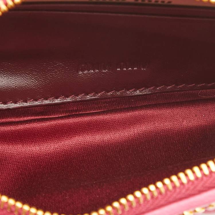 Pre Owned Miu Miu Pink Matelassé Leather Zip Pouch