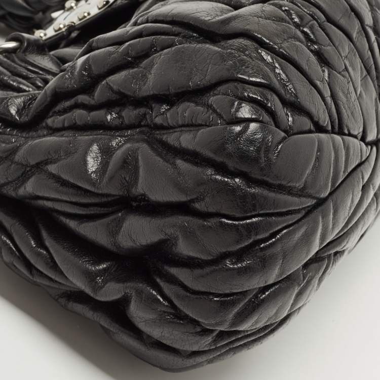 Pre Owned Miu Miu Black Matelassé Leather Bauletto Bag