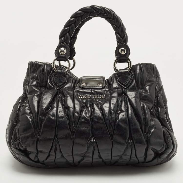 Pre Owned Miu Miu Black Matelassé Leather Bauletto Bag