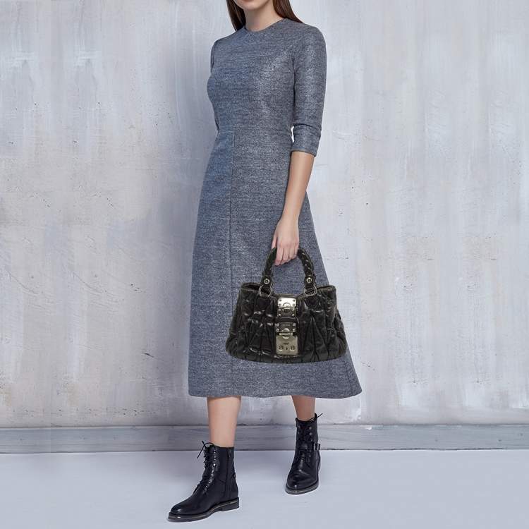 Pre Owned Miu Miu Black Matelassé Leather Bauletto Bag