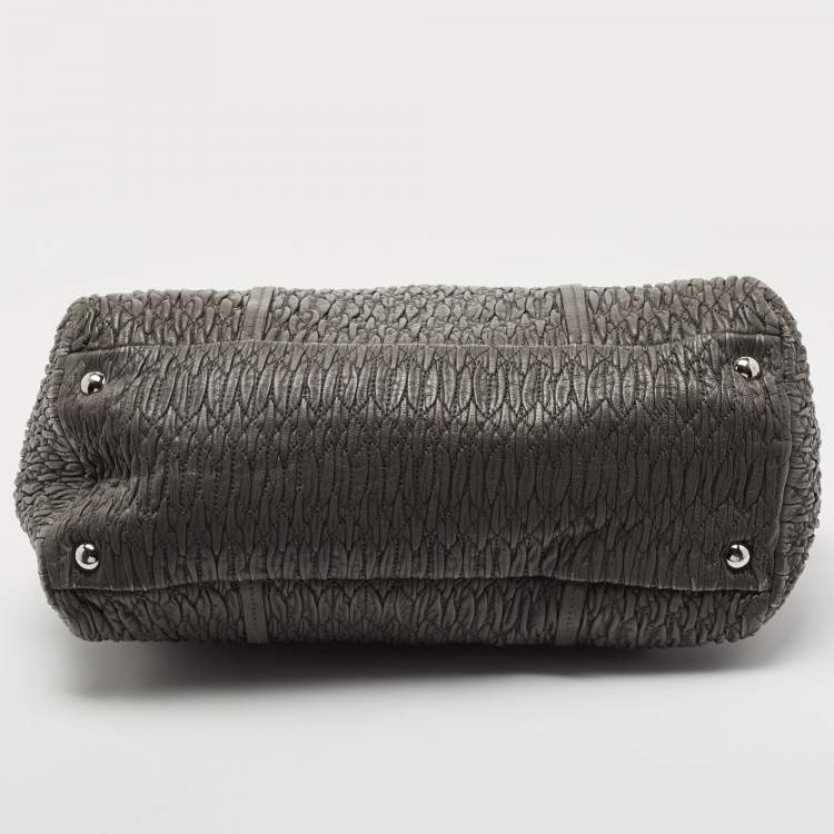 Pre Owned Miu Miu Grey Cloque Leather Chain Satchel