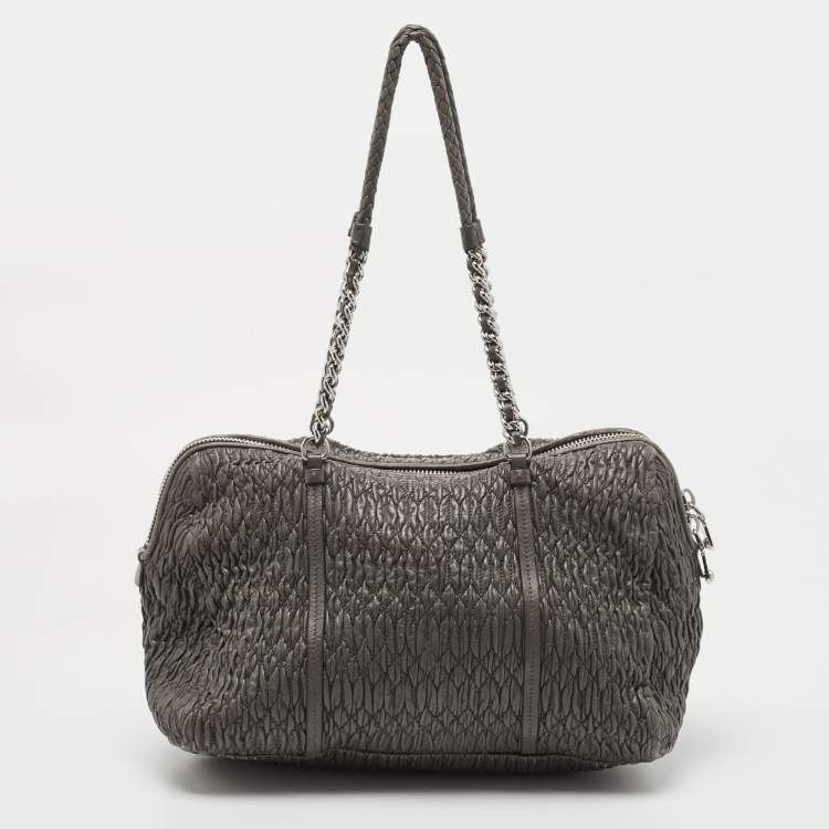 Pre Owned Miu Miu Grey Cloque Leather Chain Satchel