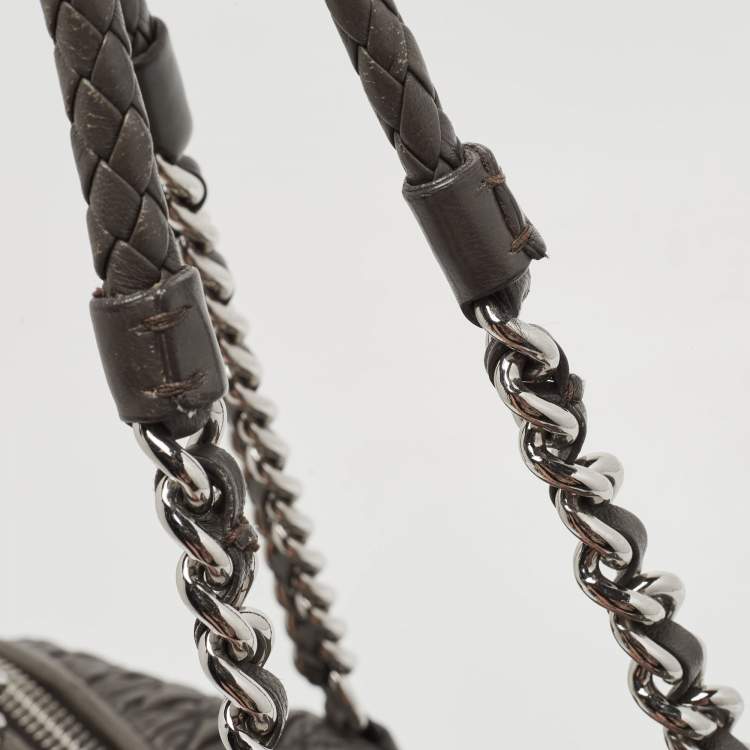 Pre Owned Miu Miu Grey Cloque Leather Chain Satchel