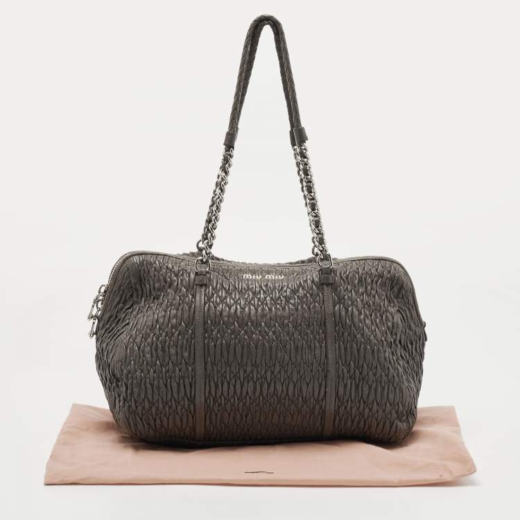 Pre Owned Miu Miu Grey Cloque Leather Chain Satchel