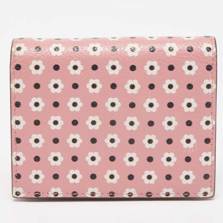 Pre Owned Miu Miu Pink/Black Floral Print Leather Bifold Wallet 