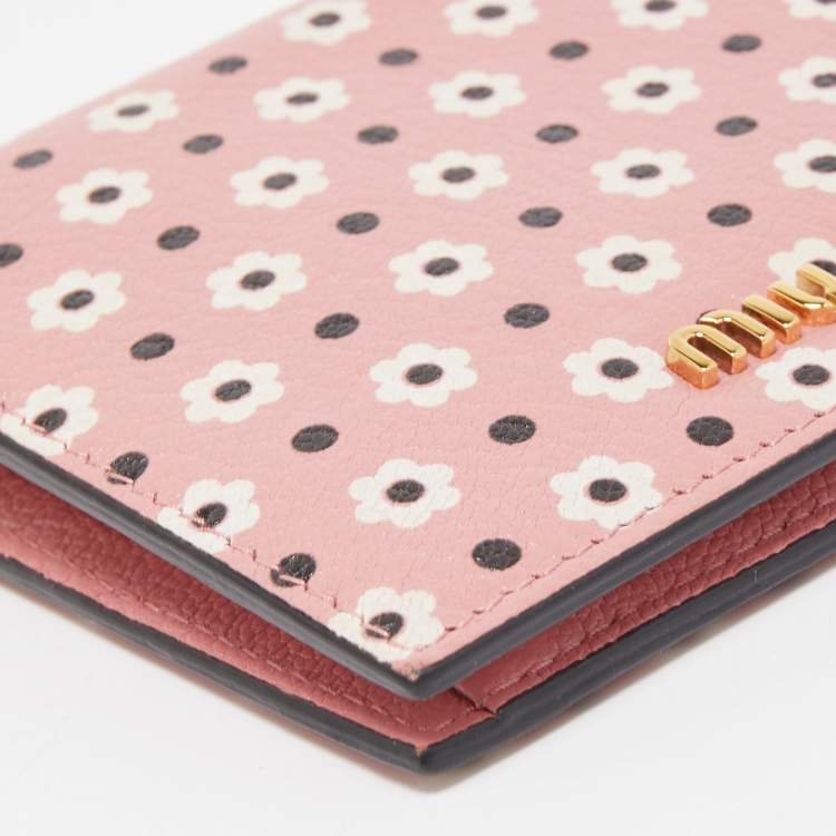 Pre Owned Miu Miu Pink/Black Floral Print Leather Bifold Wallet 