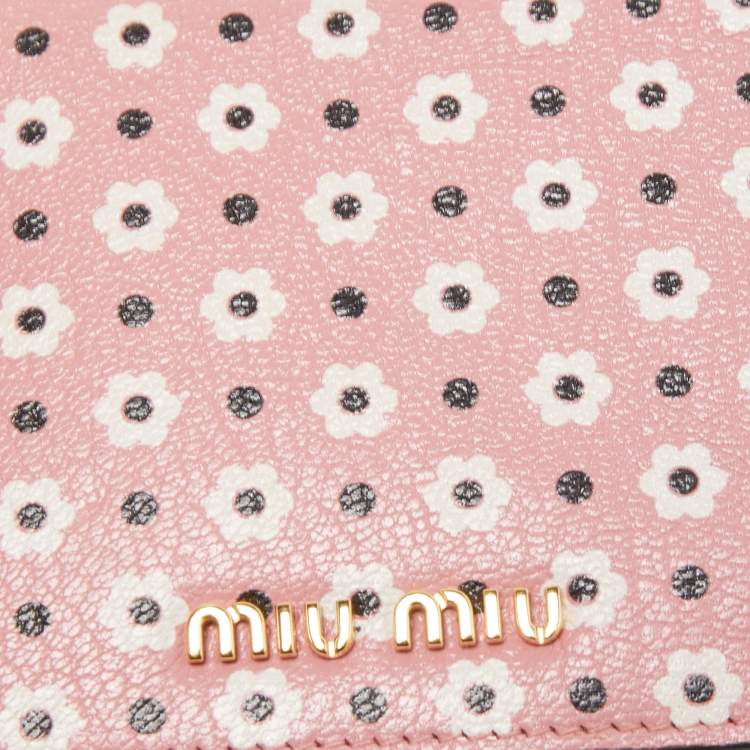 Pre Owned Miu Miu Pink/Black Floral Print Leather Bifold Wallet 