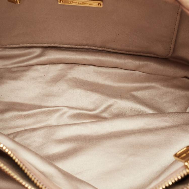Pre Owned Miu Miu Beige Crinkled Glossy Leather Middle Zip Tote