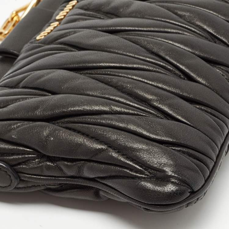 Pre Owned Miu Miu Black Matelasse Leather Frame Chain Crossbody Bag 