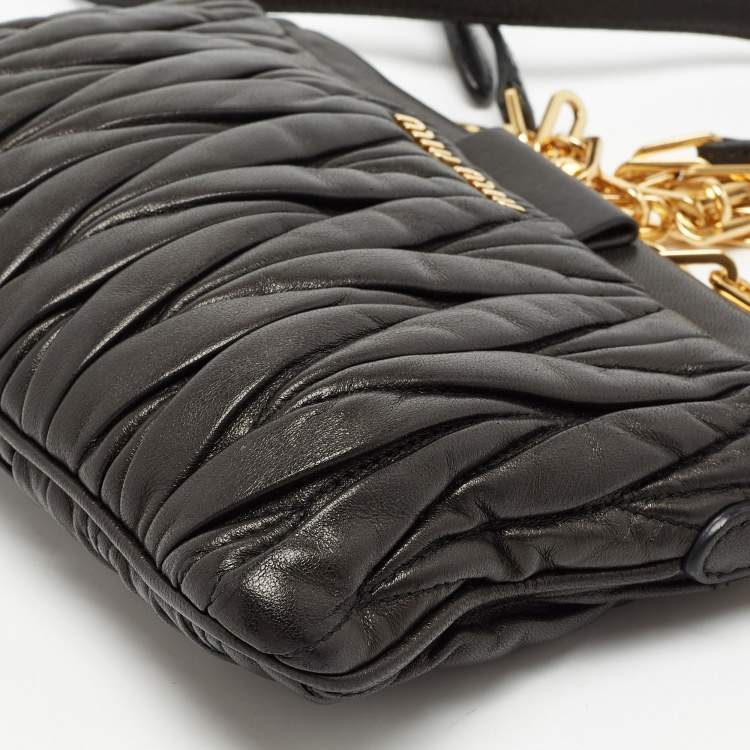 Pre Owned Miu Miu Black Matelasse Leather Frame Chain Crossbody Bag 