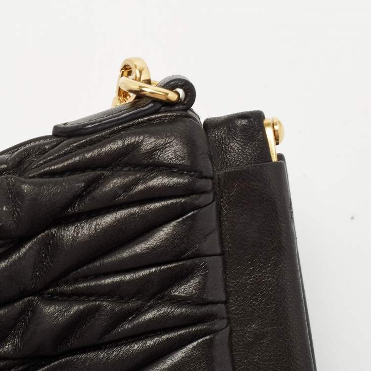 Pre Owned Miu Miu Black Matelasse Leather Frame Chain Crossbody Bag 