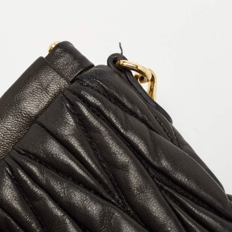 Pre Owned Miu Miu Black Matelasse Leather Frame Chain Crossbody Bag 