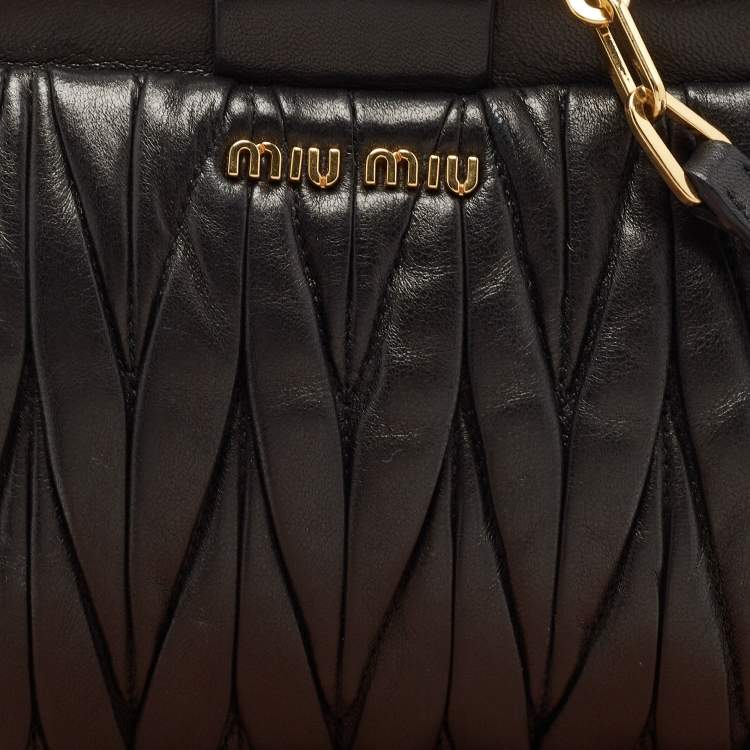 Pre Owned Miu Miu Black Matelasse Leather Frame Chain Crossbody Bag 