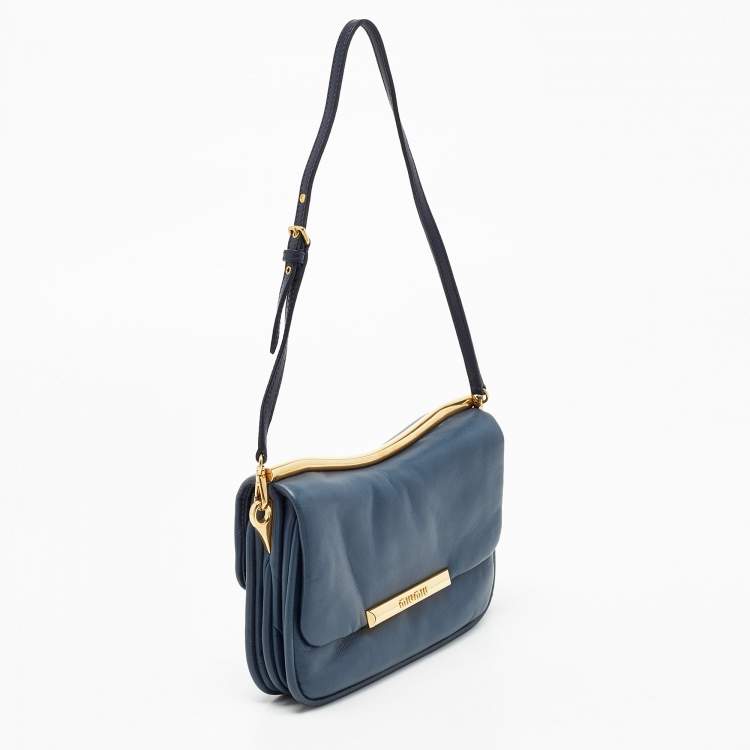 مملوكة مسبقًا Miu Miu Blue Leather Frame Chin Shoulder Bag