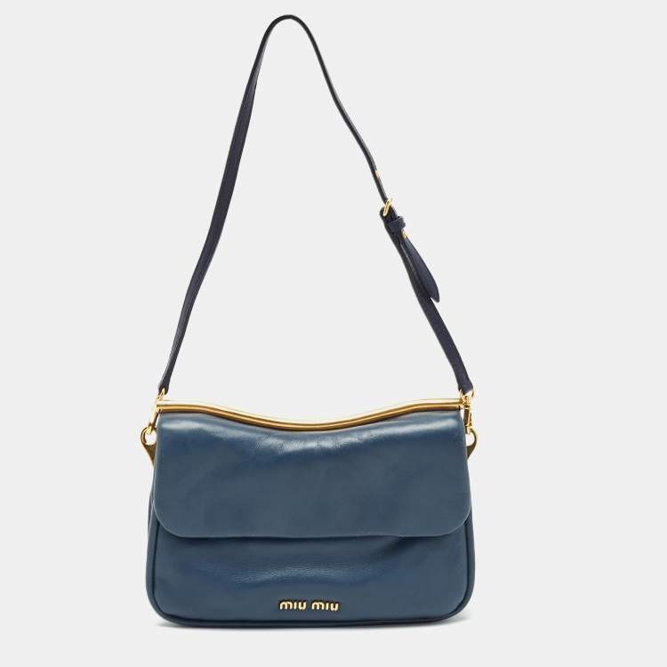 مملوكة مسبقًا Miu Miu Blue Leather Frame Chin Shoulder Bag